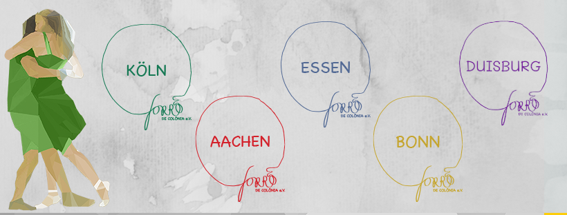 Logos der Vereinsstädte Köln, Aachen, Bonn, Essen und Duisburg